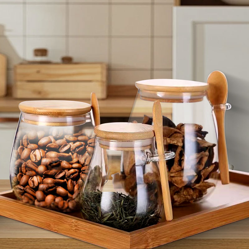 Glass Meal Prep Container - 34oz sealed glass jar with spoon