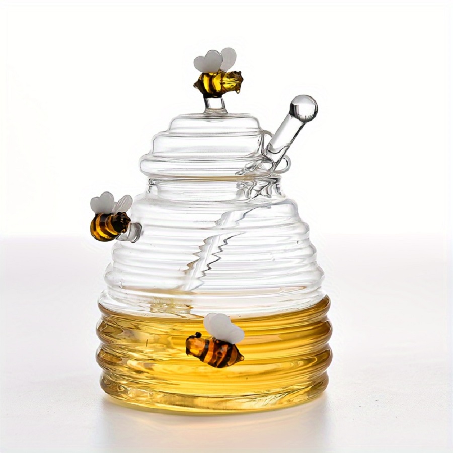 Glass Meal Prep Container - Glass Honey Jar with Dipper &