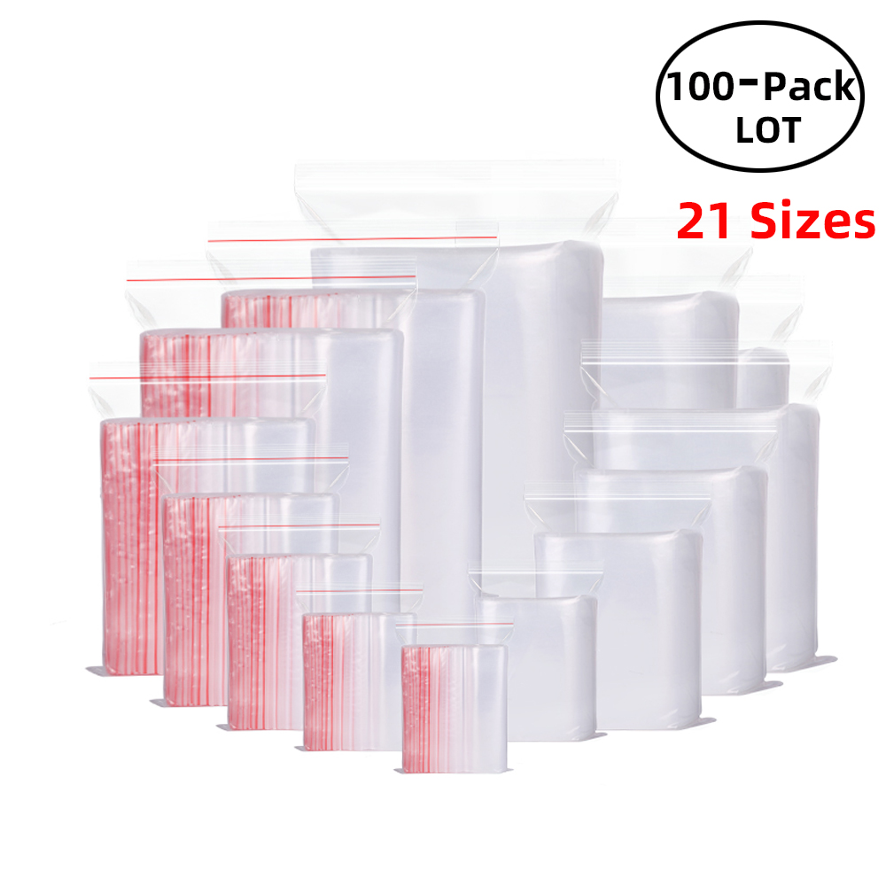 Food Storage Zip Bags - 100PCS/Pack Resealable Zip Lock Bags Self