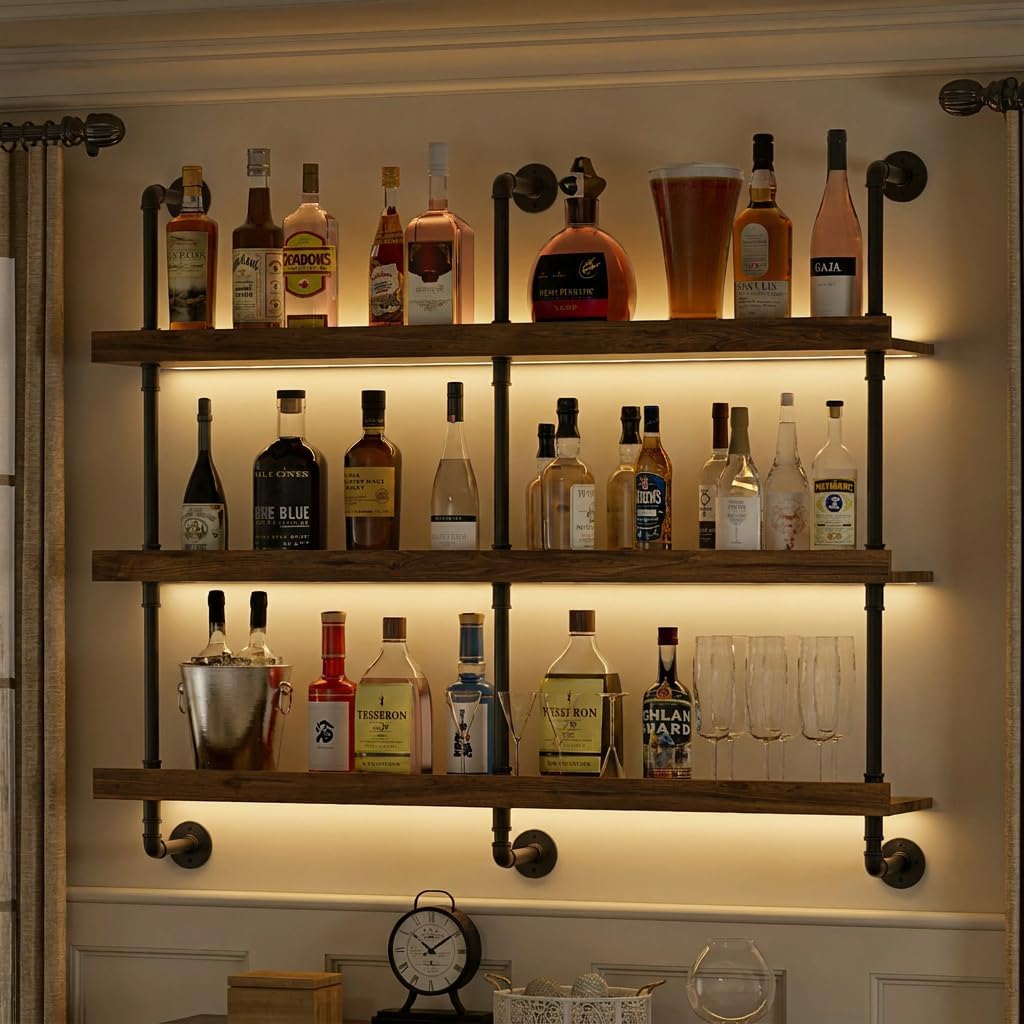 Food Storage Shelving - Wall Mounted Wine Rack With LED