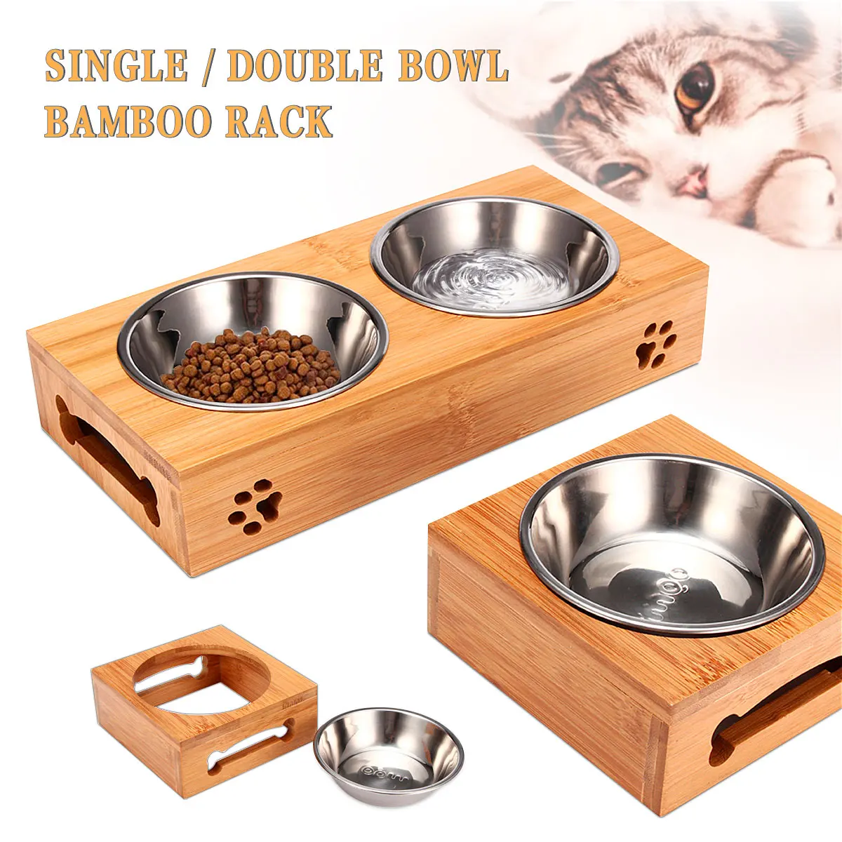 Pet Cat Bowl Bear Bamboo Plate - огляд і ціна Food Storage Food Safety