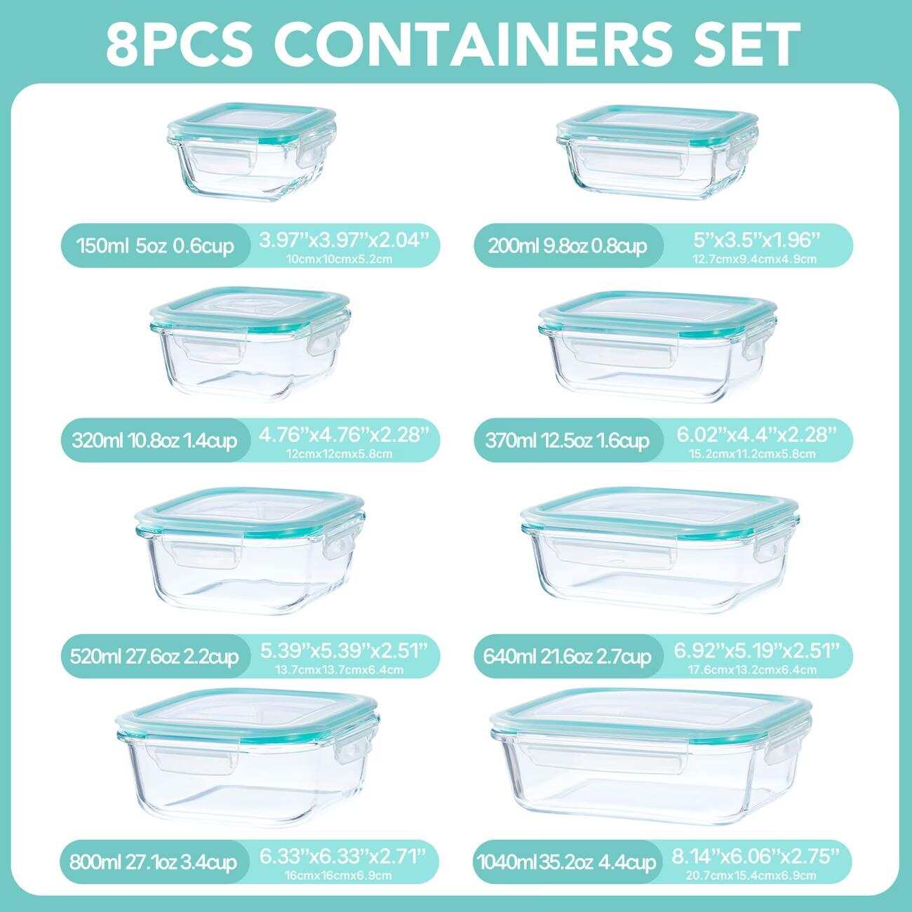16pcs Sealed Glass Food Storag - огляд і ціна Food Storage With Glass Lids